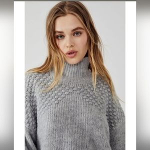 NWT Free People Bradley Pullover Sweater Light Gray Heather Large $128